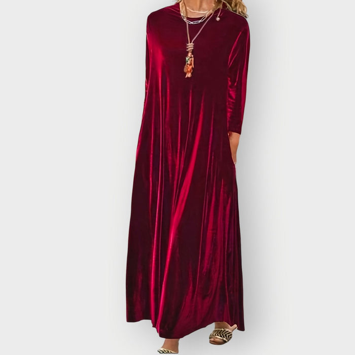 Women's Long Sleeve Maxi Dress Round Neck A-Line