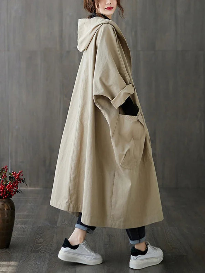Women's Hooded Oversized Trench Coat Water-Repellent