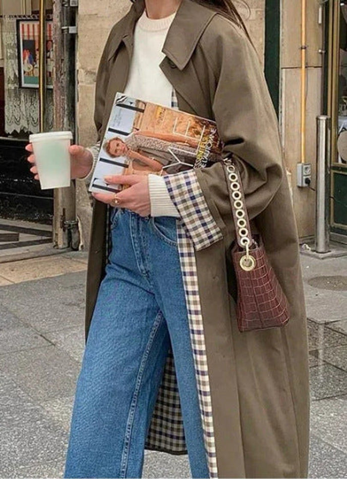 Women's Oversized Trench Coat with Check Lining