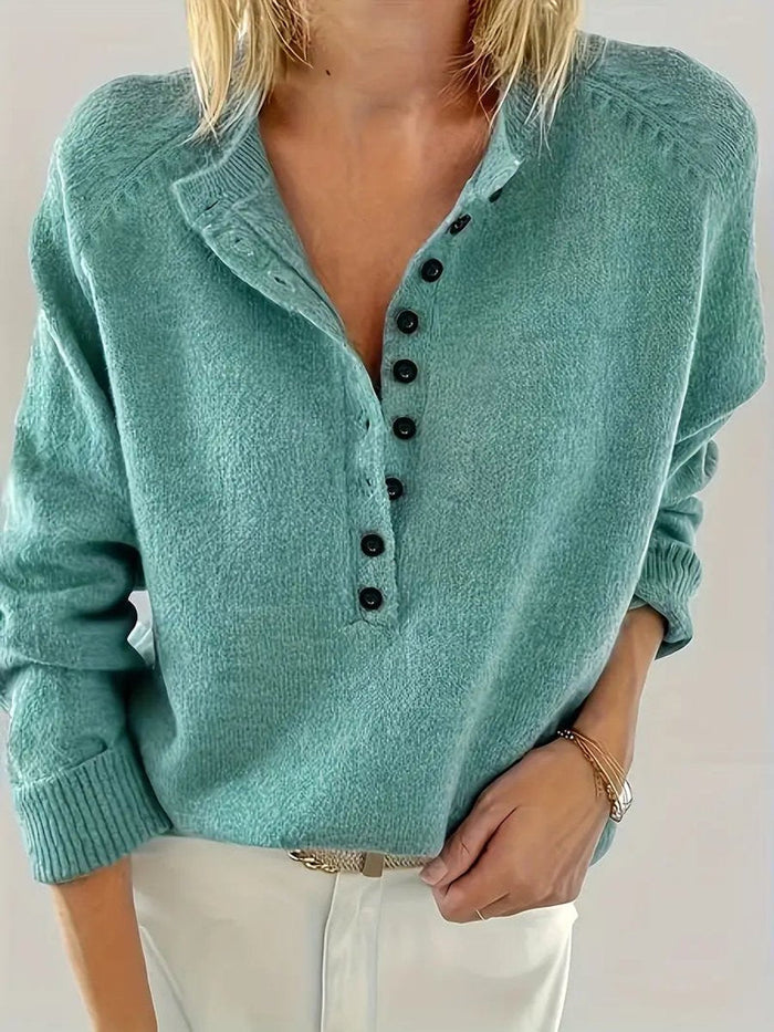 Women's Collared Henley Sweater with Button Placket