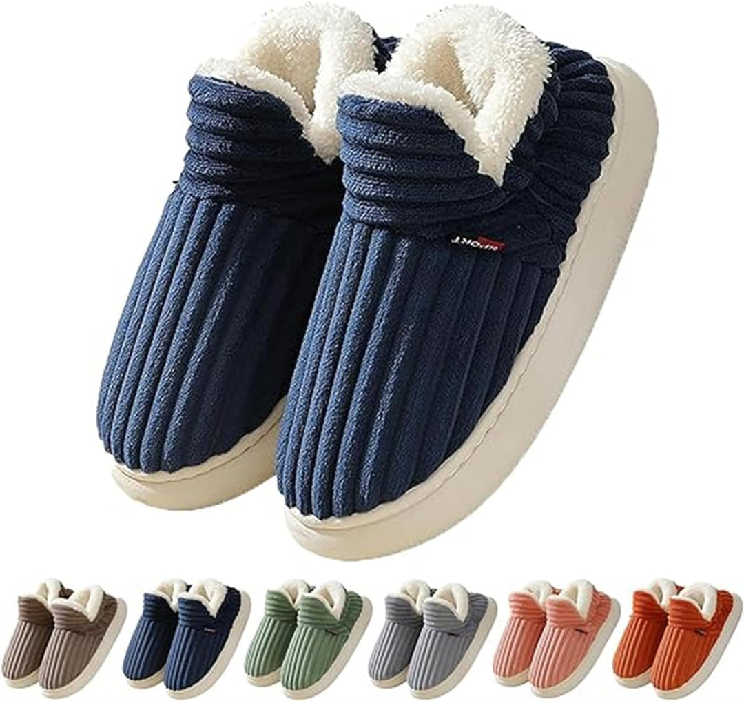 Winter Plush Striped House Slippers, Indoor and Outdoor