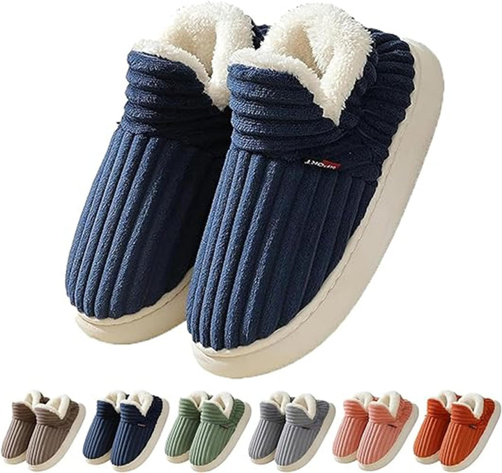 Winter Plush Striped House Slippers, Indoor and Outdoor