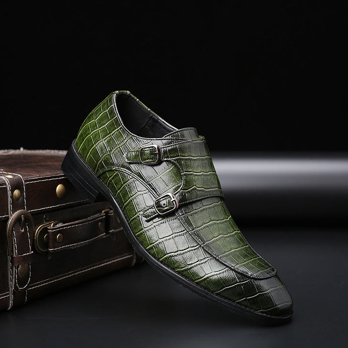 Men's Croc-Embossed Monk Strap Dress Shoes Double Buckle