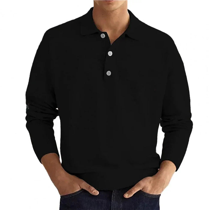 Men's Long Sleeve Polo Shirt Button Placket Classic Collar