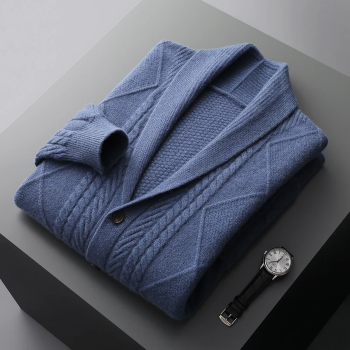 Men's Cable-Knit Cardigan Vest with Shawl Collar Button Front