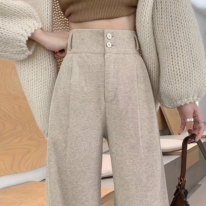 Women's High-Waisted Wide-Leg Trousers with Button Detail