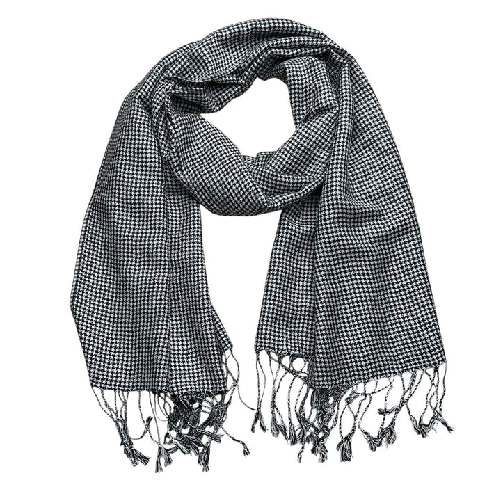 Jordan | Black and White Houndstooth Scarf with Fringe