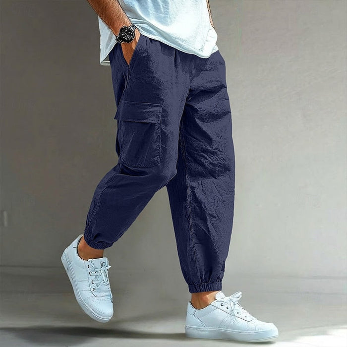 Men's Relaxed Cargo Pants with Elastic Waist and Cuffs