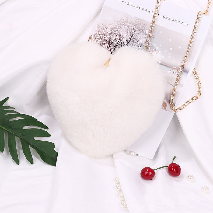 Riley | Heart-Shaped Fluffy Shoulder Bag with Gold Chain