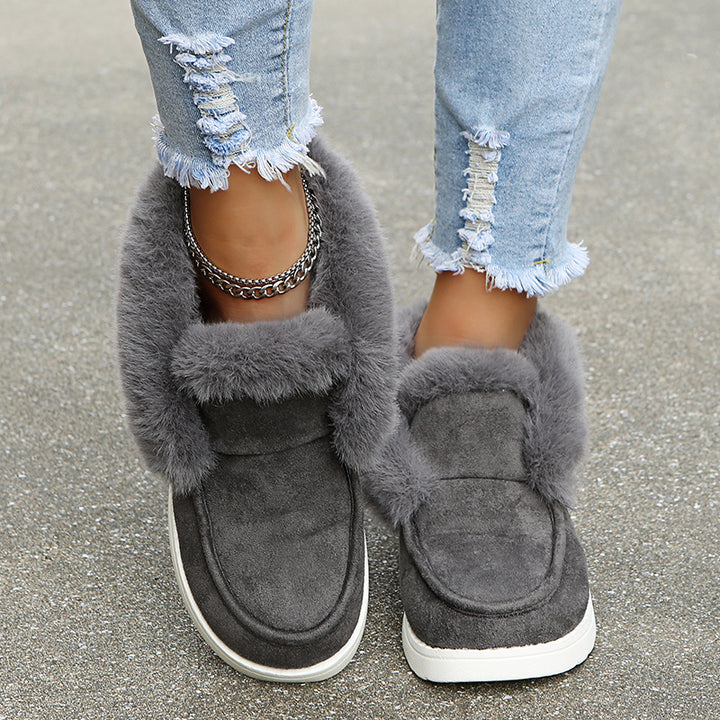 Plush Fur Ankle Snow Boots for Women, Warm Suede Winter Boots
