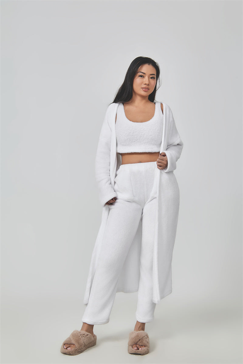 Cozy 3-Piece Pajama Lounge Set with Crop Top and Cardigan