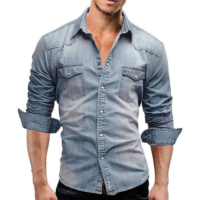 Men's Western Shirt with Snap Buttons and Chest Pockets