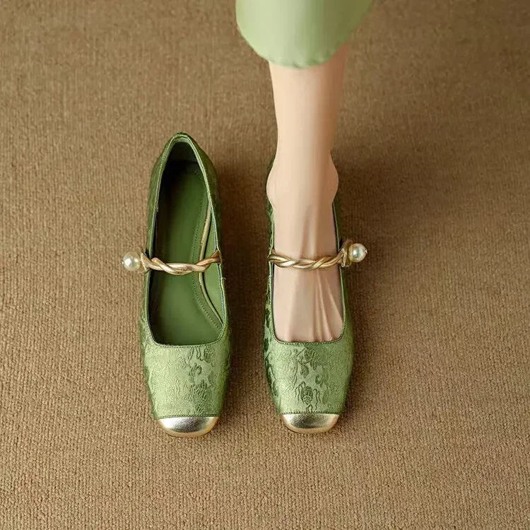 Camille | Vintage Braided Pearl Strap Shoes