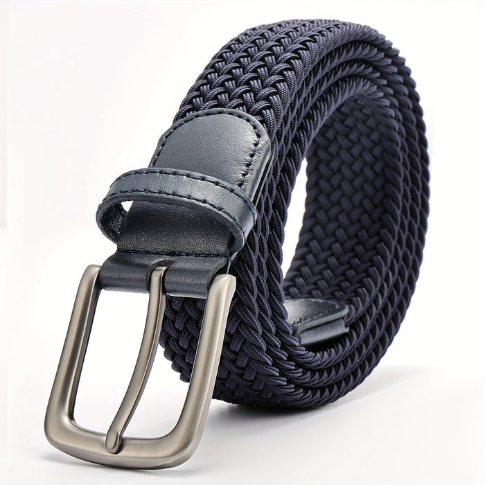 Men's Braided Elastic Belt with Square Metal Buckle