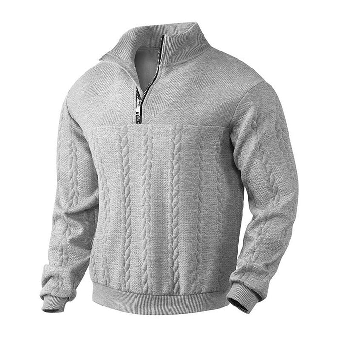 Men's Cable Knit Quarter Zip Sweater with Stand Collar