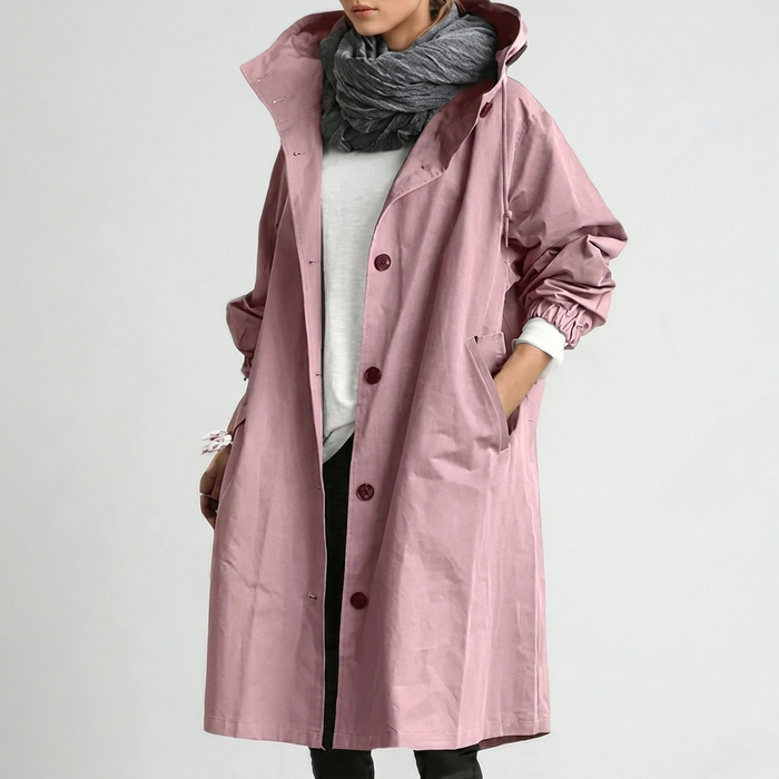 Women's Long Water-Resistant Raincoat with Hood