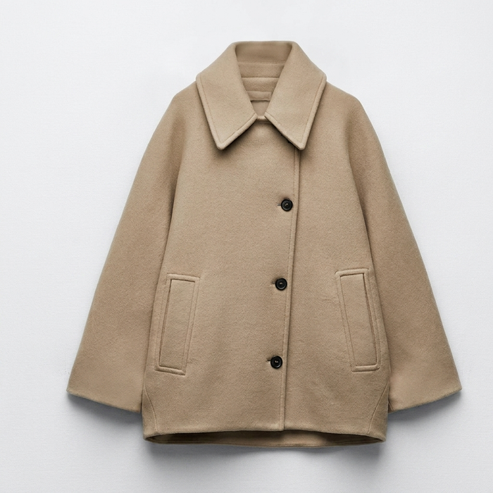 Women's Collared Coat with Button Front and Patch Pockets