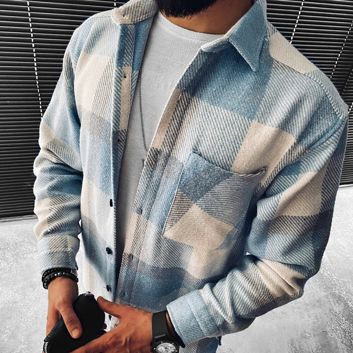 Men's Plaid Overshirt Button-Up Chest Pocket