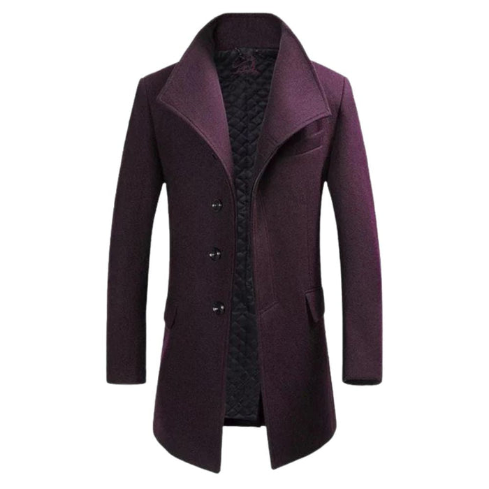 Men's Notched Collar Wool Coat with Button Front