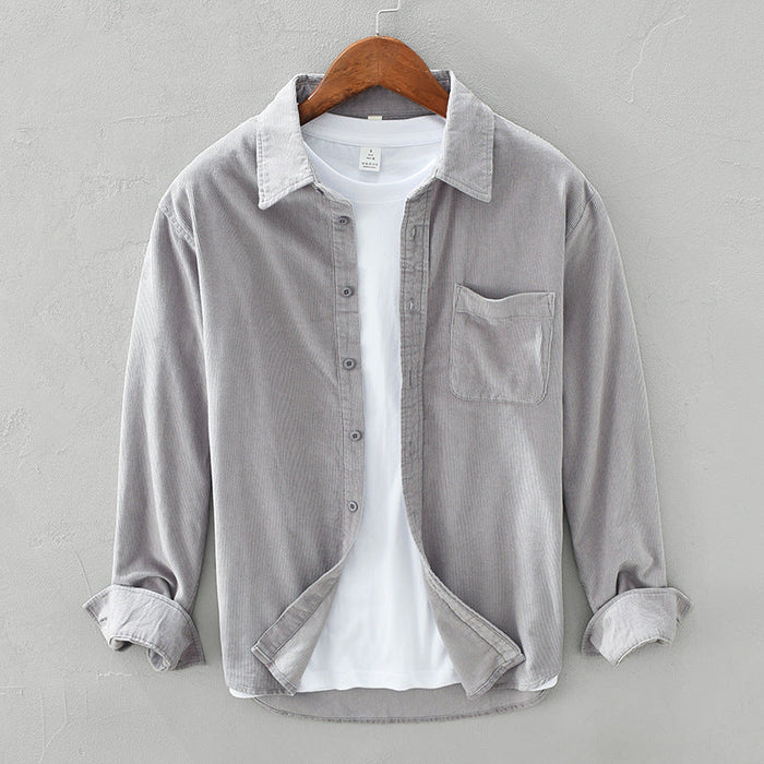Men's Corduroy Button-Up Shirt with Chest Pocket
