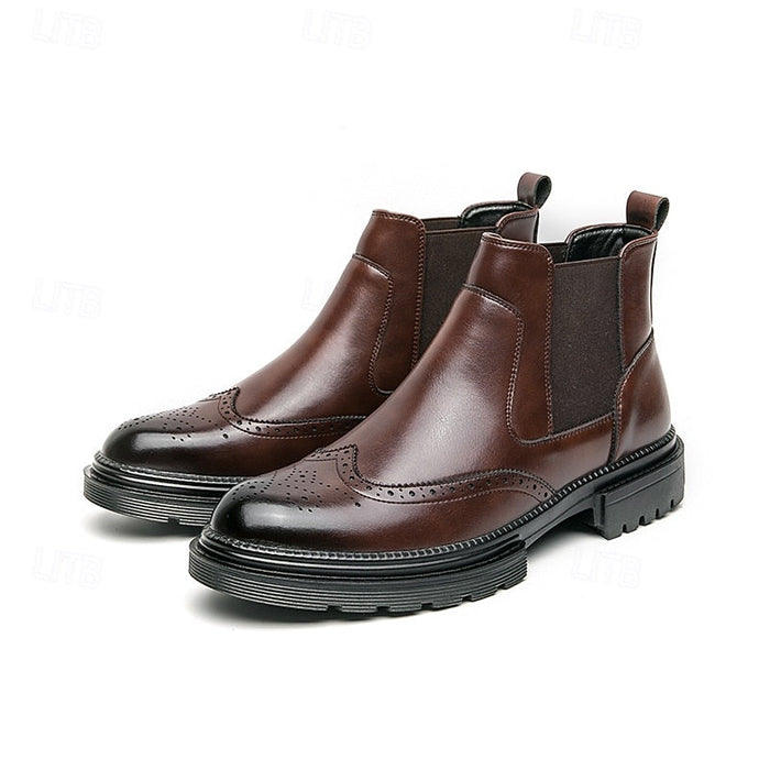 Men's Wingtip Chelsea Boots with Elastic Side Panels