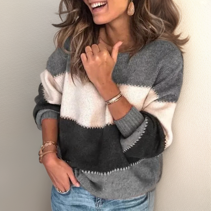 Luxury Striped Comfort Sweater - Celeste