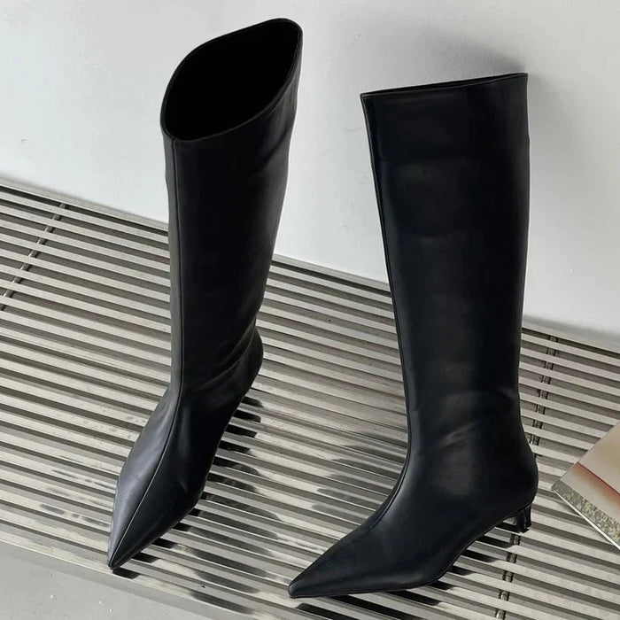 Women's Pointed-Toe Knee-High Boots with Block Heel