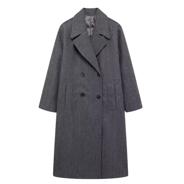 Women's Double-Breasted Longline Coat Wide Lapel