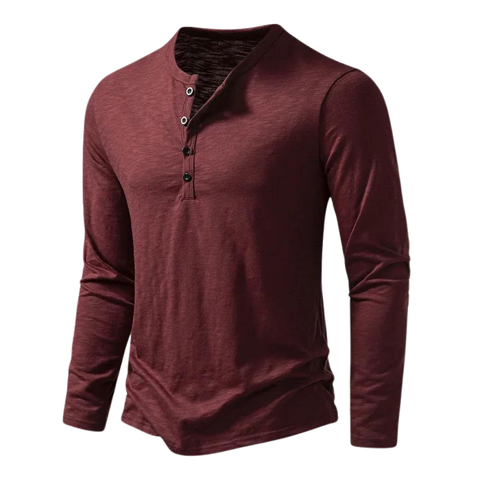 Men's Long Sleeve Henley Shirt with Button Placket