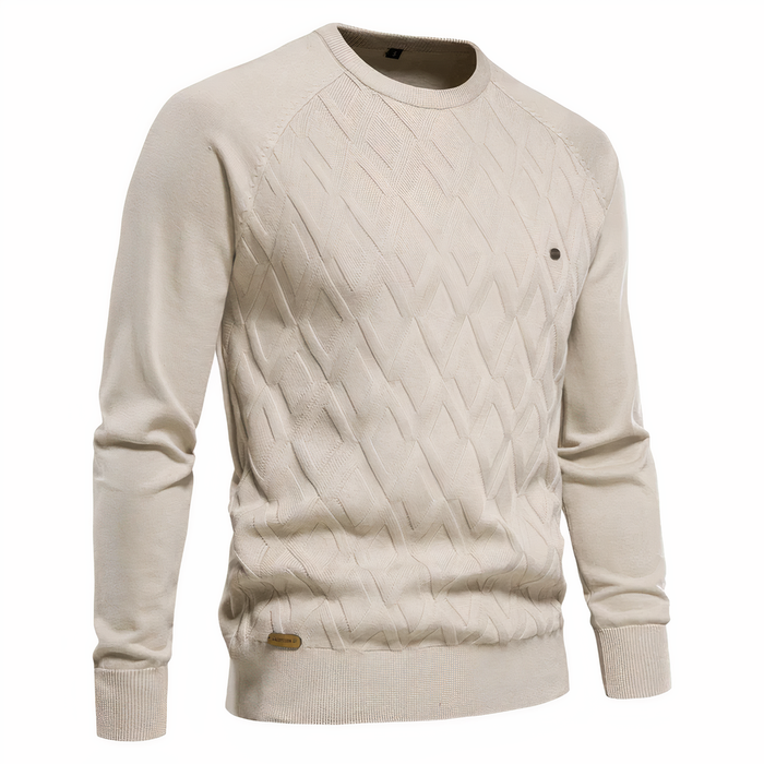 Men's Textured Diamond Pattern Crew Neck Sweater