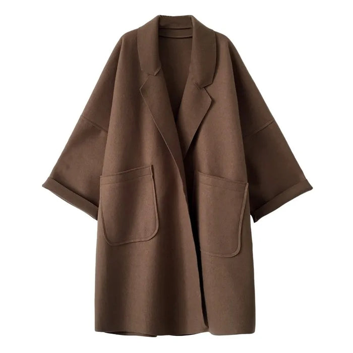Women's Oversized Longline Coat with Notch Lapel