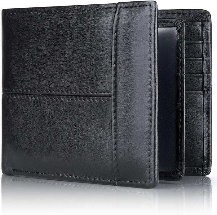 Men's Leather Bifold Wallet RFID Blocking 16 Card Slots