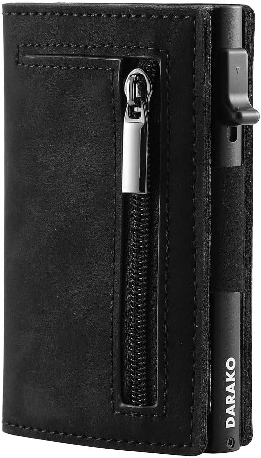 RFID-Blocking Slim Wallet with Card Slide Mechanism