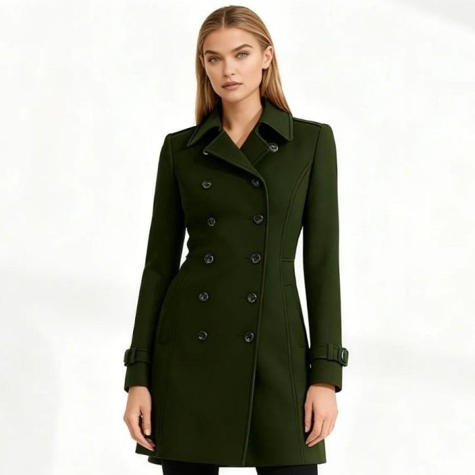 Women's Double-Breasted Trench Coat with Notch Lapel