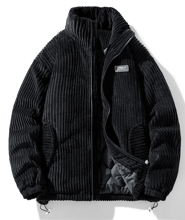 Men's Corduroy Zip-Up Jacket with Stand Collar