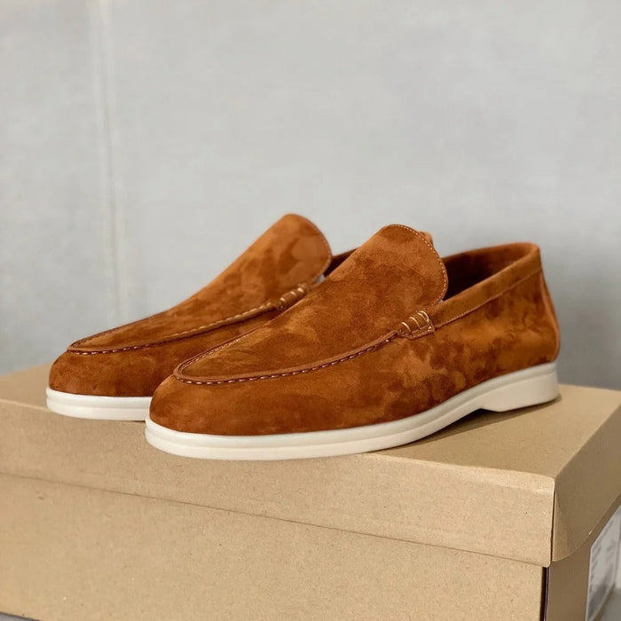 Men's Suede Loafers with Contrast Stitch Detail