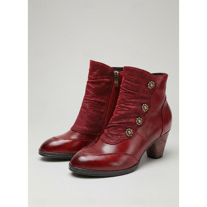Women's Heeled Ankle Boots with Decorative Buttons