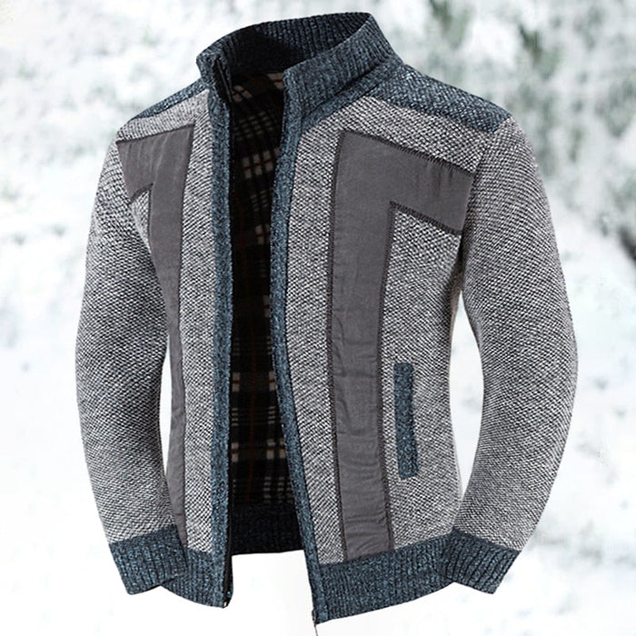 Men's Zip-Front Jacket with Stand Collar and Chest Pockets
