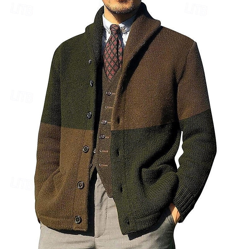 Frederick | color Block Shawl Collar Cardigan
