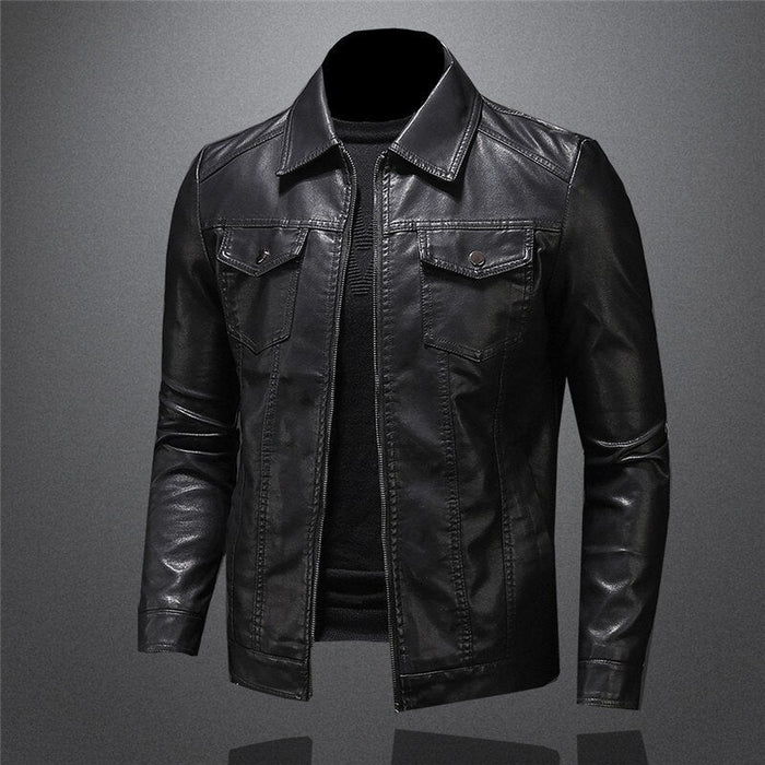 Men's Classic Biker Jacket with Collar Zip Front